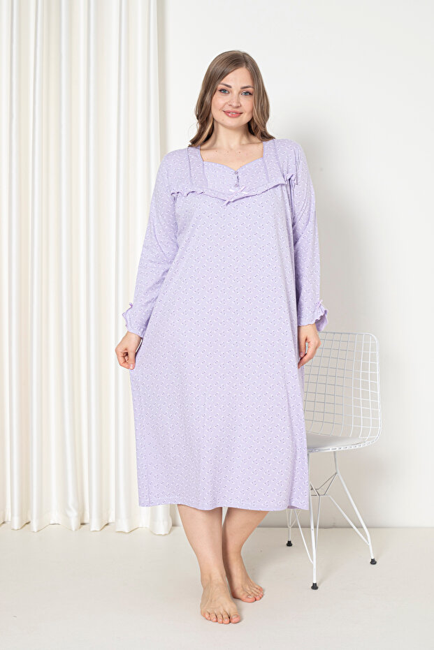 100% Cotton Seasonal Long Sleeve Combed Plus Size Mother's Nightgown 180