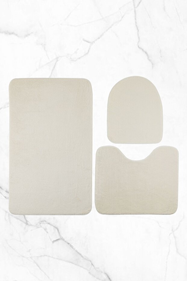 3-Piece Toilet Set Bathroom Rug Mat Set 60X90 Ecru