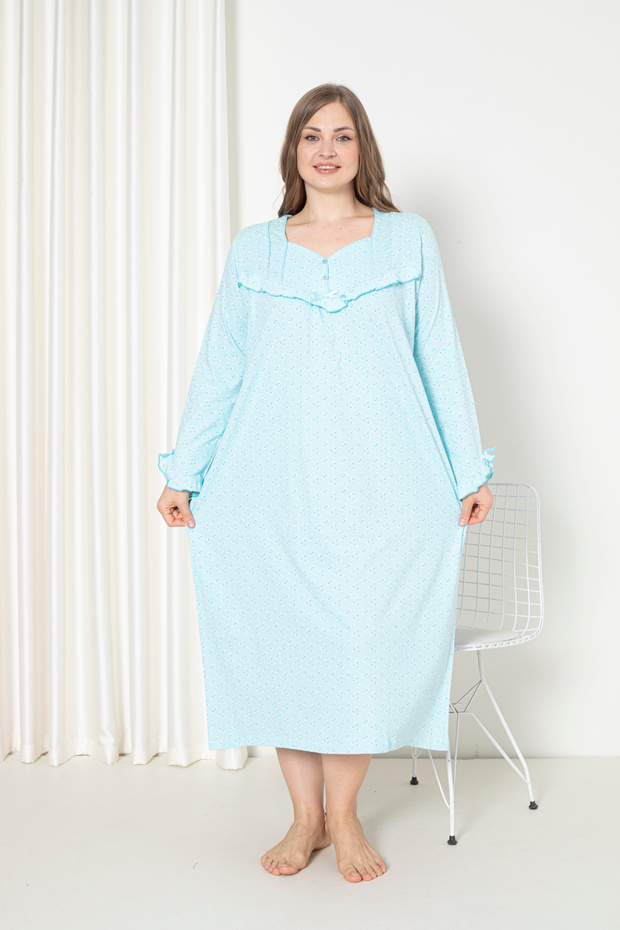 100% Cotton Seasonal Long Sleeve Combed Plus Size Mother's Nightgown 180