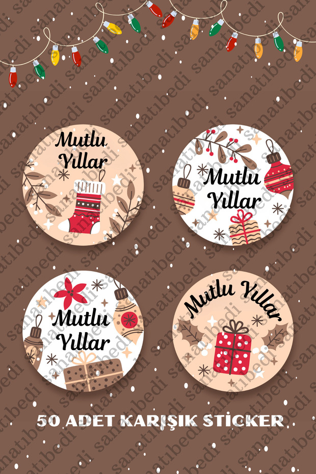 50 Pcs Happy New Year Themed Christmas Packaging Sticker Label (3X3 CM)