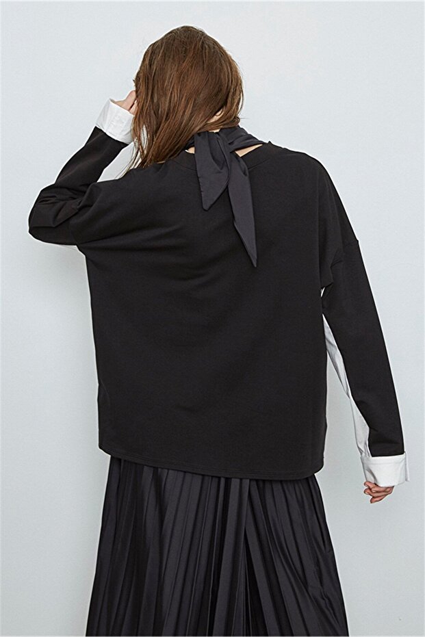 Fularlı Baskılı Bluz - 5