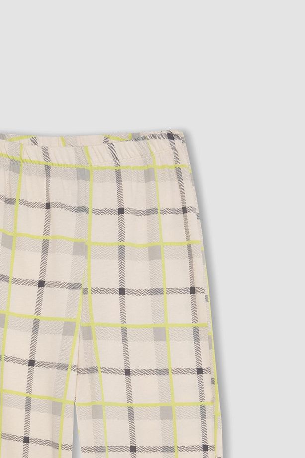 Kız Çocuk Pijama Takımı Bisiklet Yaka Baskılı Kısa Kollu Üst Kareli Uzun Alt C1954a824sp - 5