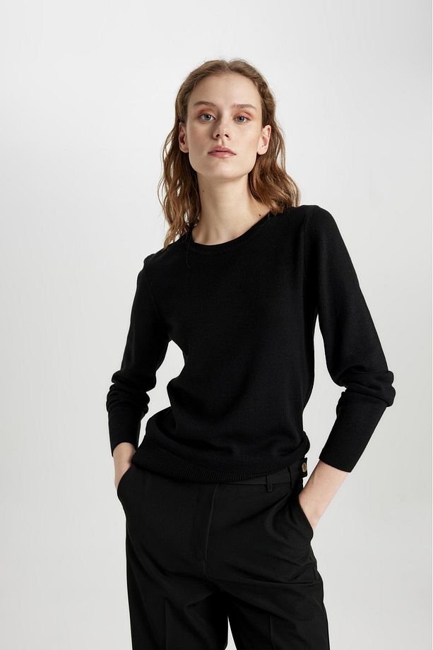Regular Fit Yumuşak Dokulu Bisiklet Yaka Basic Düz Triko Kazak F7091az24wn - 4