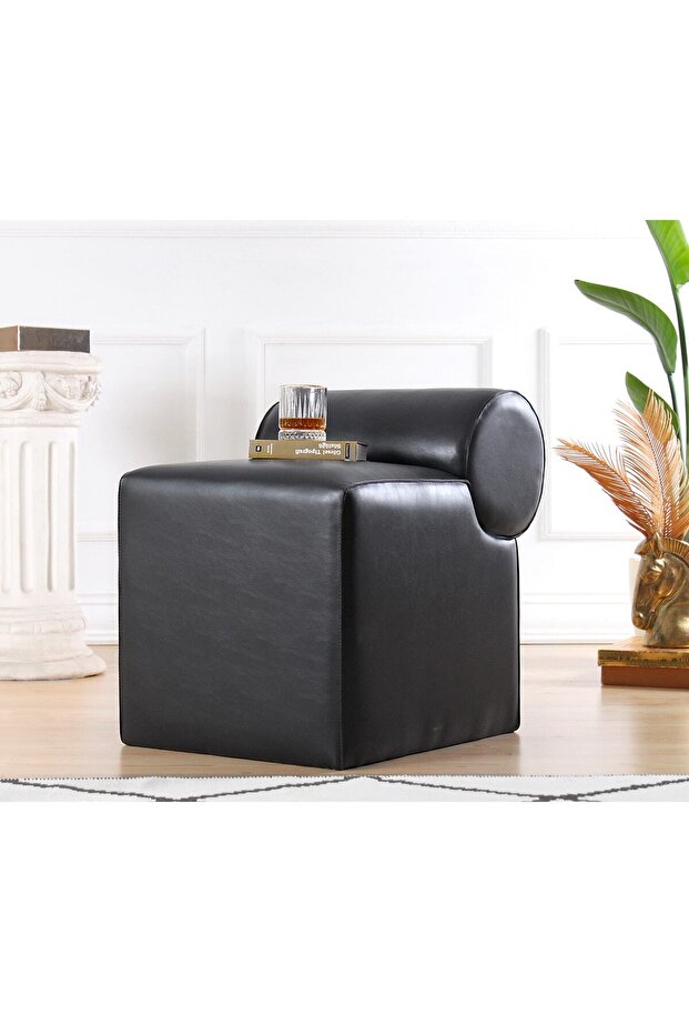 Rohin Deri Puf - Siyah - 1