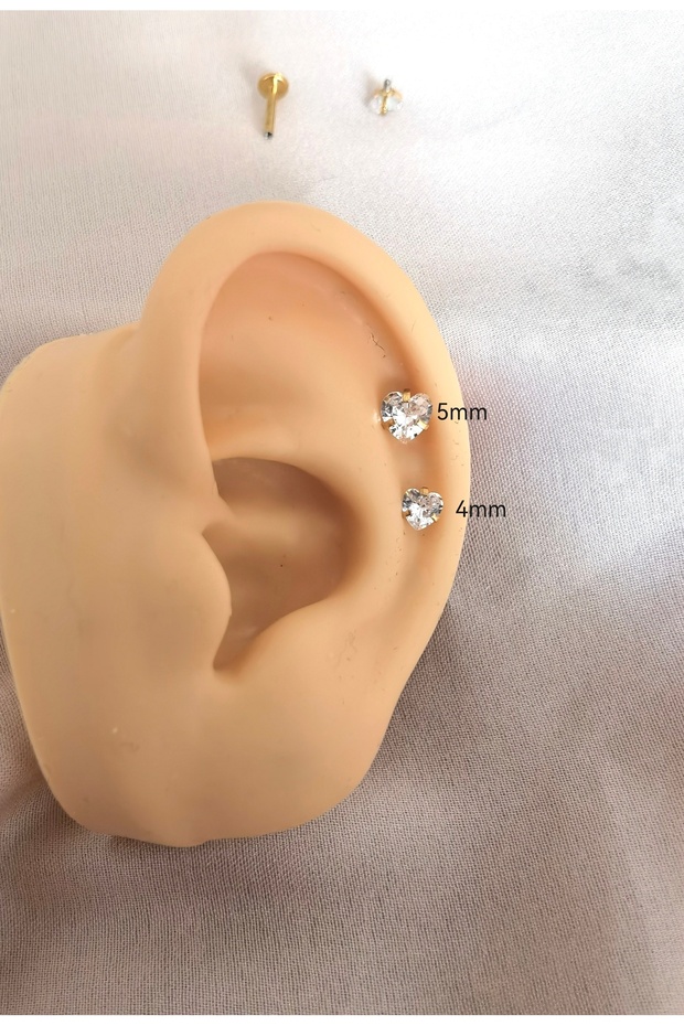 %100 316L Cerrahi Çelik Tek Taç Kalp Labret Pıercıng-Bar Uzunluğu 6 mm-1 adet - 2