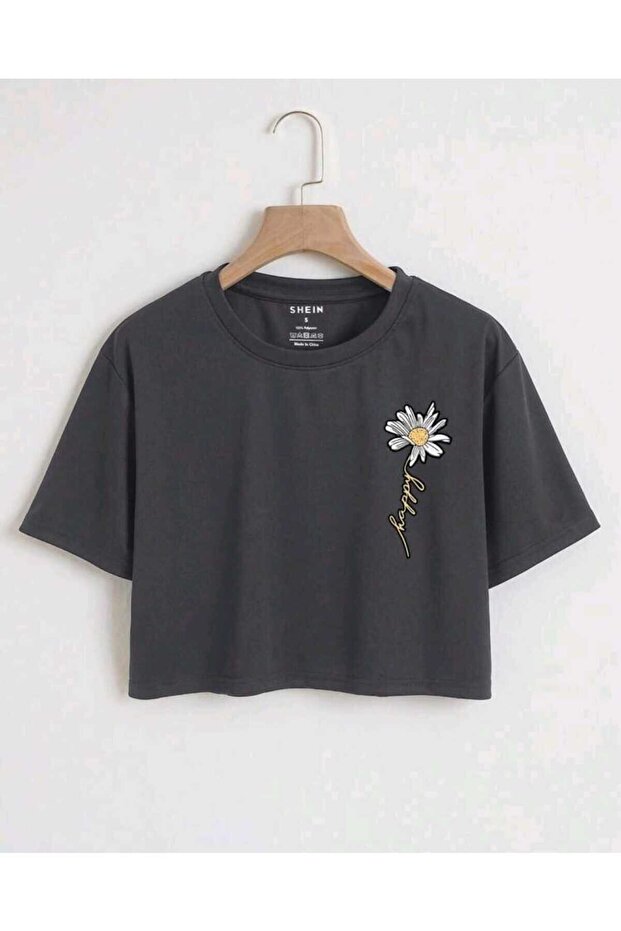 Happy Daisy Printed Women's Oversize Crop T-shirt
