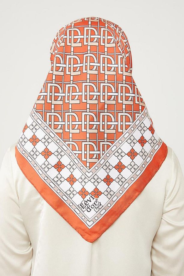 Turuncu Lvd Baskılı Trend Twill Eşarp - 4