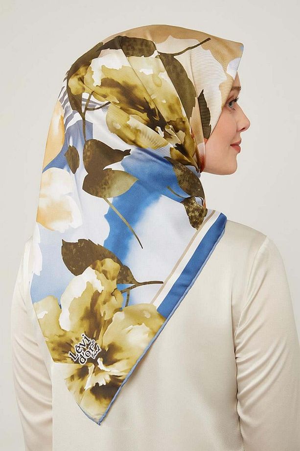 Saks Çiçek Desen Trend Twill Eşarp - 1