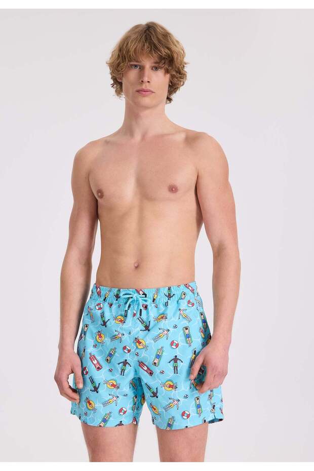Blue Pool Printed Regular Fit Men's Swim Shorts WMICON