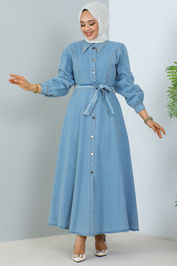 6801 Hijab Denim Dress Blue