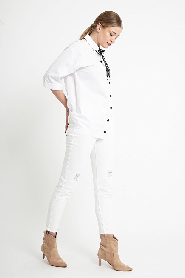 Beyaz Jean Pantolon - 3