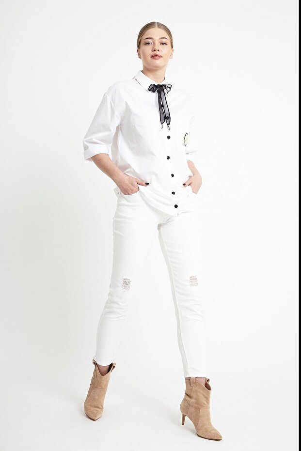 Beyaz Jean Pantolon - 2