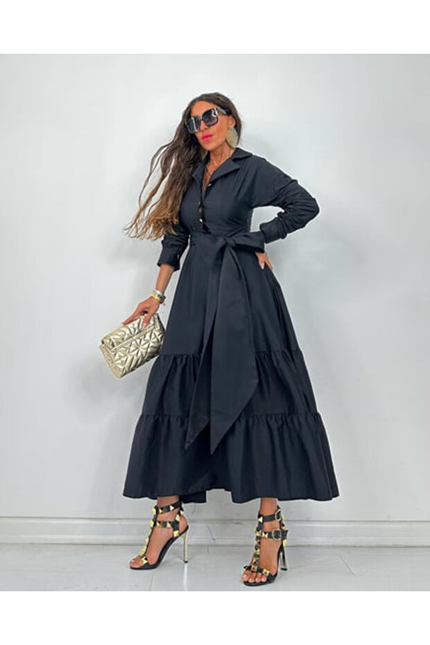 KUŞAK DETAY MİDİ BOY ELBİSE - 7