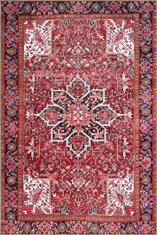 Traditional and Geometric Decorative Woven Base Carpet in Red and White Colors Miravip16