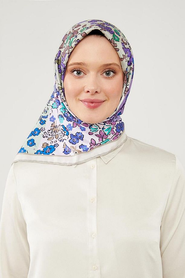 Mint Yeşili Mine Çiçeği Trend Twill Eşarp - 3