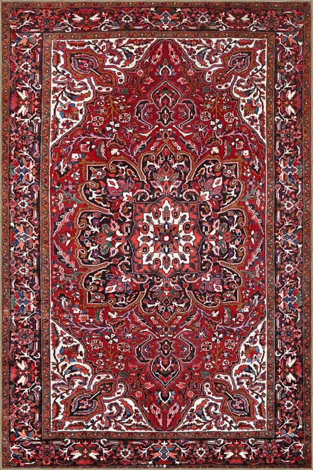 Floral Traditional Decorative Woven Base Carpet in Red and White Colors Miravip18