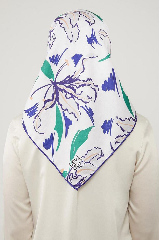 Mor Yaprak Desen Twill Eşarp - 4