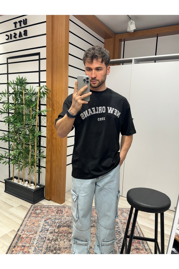 Siyah New Orleans Oversize Tshirt - 5