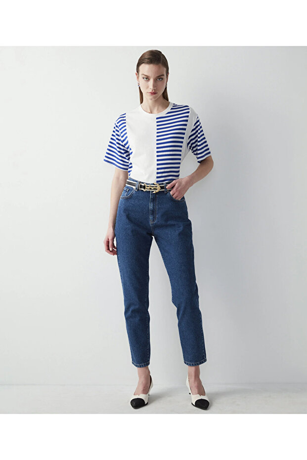 Mom Fit Cut Indigo Jean Trousers