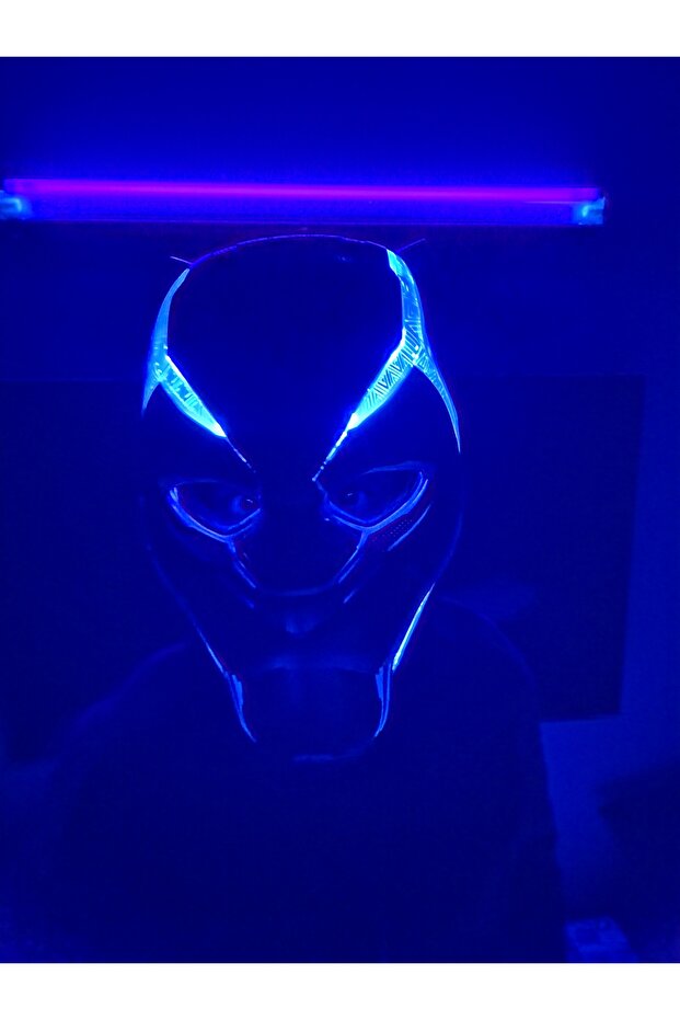 Kara Panter Mavi Işıklı Elektronik Kask - 9
