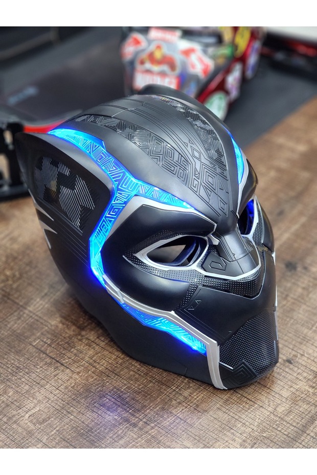 Kara Panter Mavi Işıklı Elektronik Kask - 1