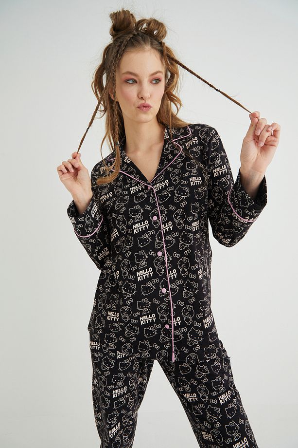 Lisanslı Düğmeli Uzun Kol 100% Pamuklu 2'li Paket Pijama Takım Roz-53-54 - 5