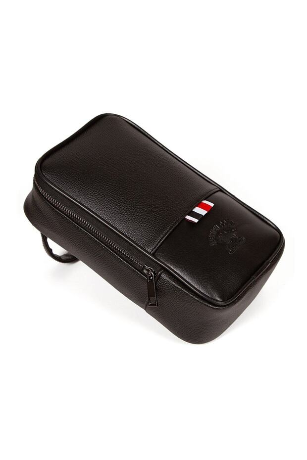 Men's Black Vegan Leather Personal Shaving Cosmetic Clutch Bag Travel Care Handbag