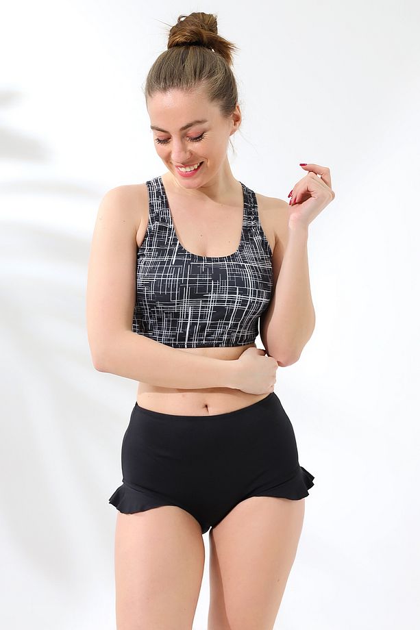 Yüksek Bel Badi Bikini Takımı Fırfırlı Alt Kısmı Astarlı - 1