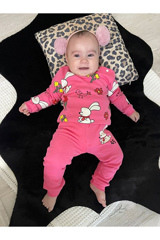 100% COTTON BEAR PATTERNED BABY MONTH DOUBLE SET