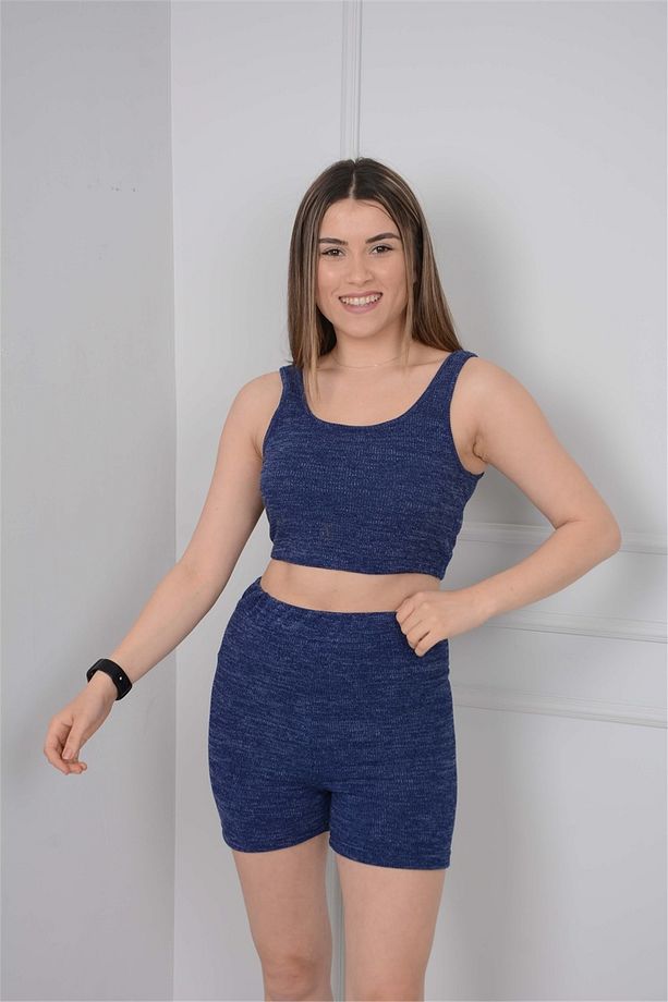 Kadın Mavi Atlet Şort Takım - 1