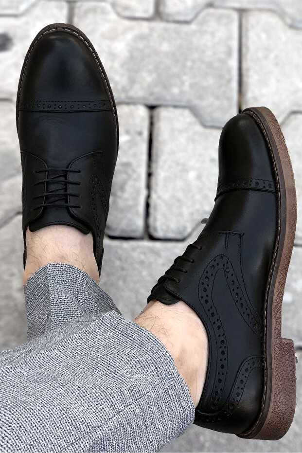 Black Genuine Leather Patterned Men's Classic Shoes
