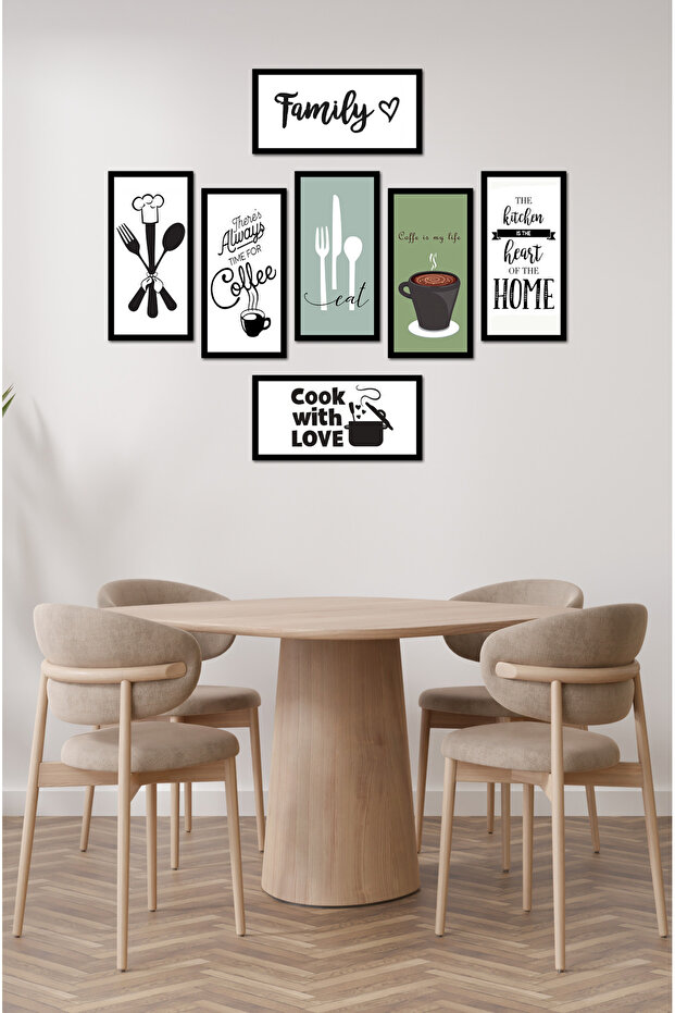 Modern Style Mutfak Model Dekorize Mdf 7 Parça Çerçeve Görünümlü Tablo Set 10205 - 1