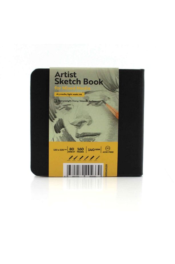 Sketchbook Sert Kapak Eskiz Çizim Defteri 140 gr. 12x12 cm. 80 yp. SİYAH - 1