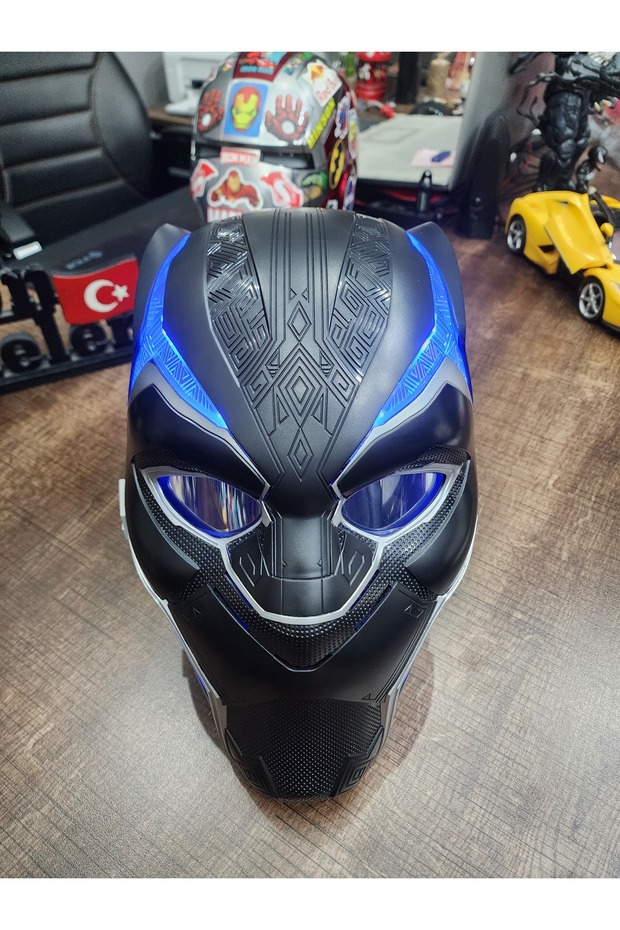 Kara Panter Mavi Işıklı Elektronik Kask - 3