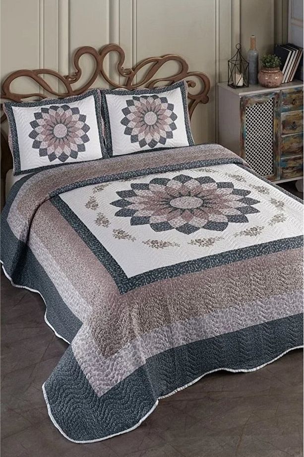 Çift Kişilik Microfiber Kapitone Yatak Örtüsü(GLORİA KAHVE) - 1