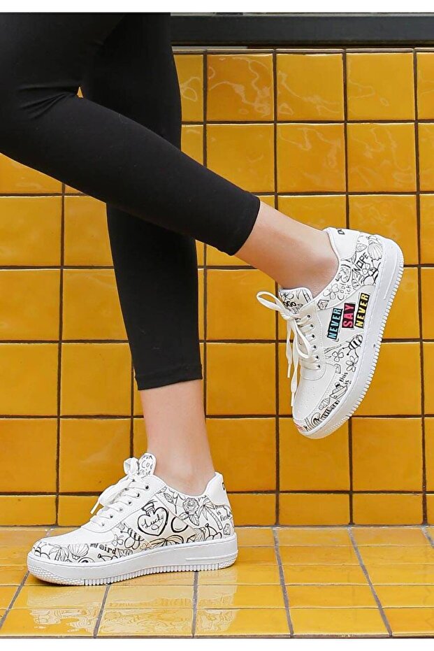 Women's Vegan Leather White Sneakers - Never Say Never Design