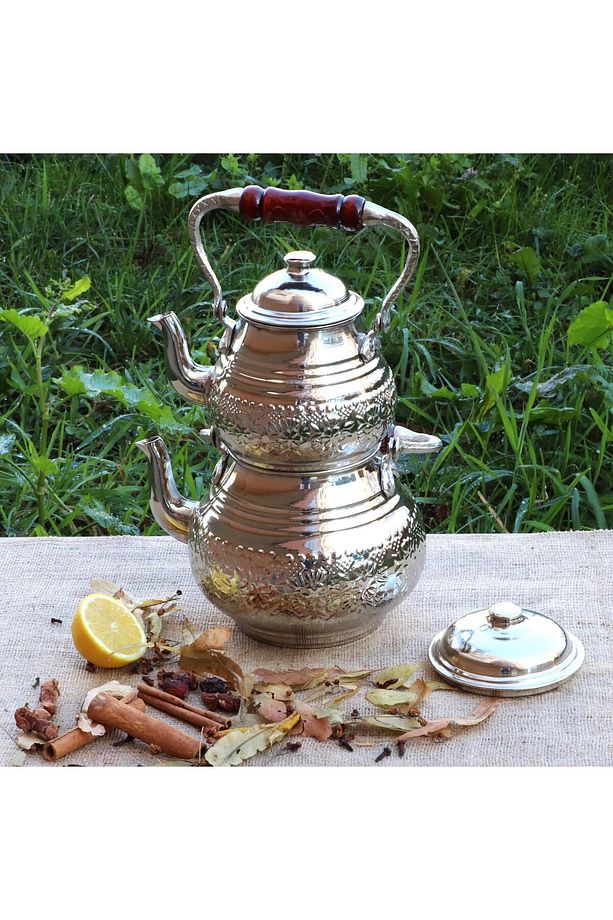 Nikelli Üstten Tutmalı Baskı Bakır Çaydanlık 2,8 Lt - 2