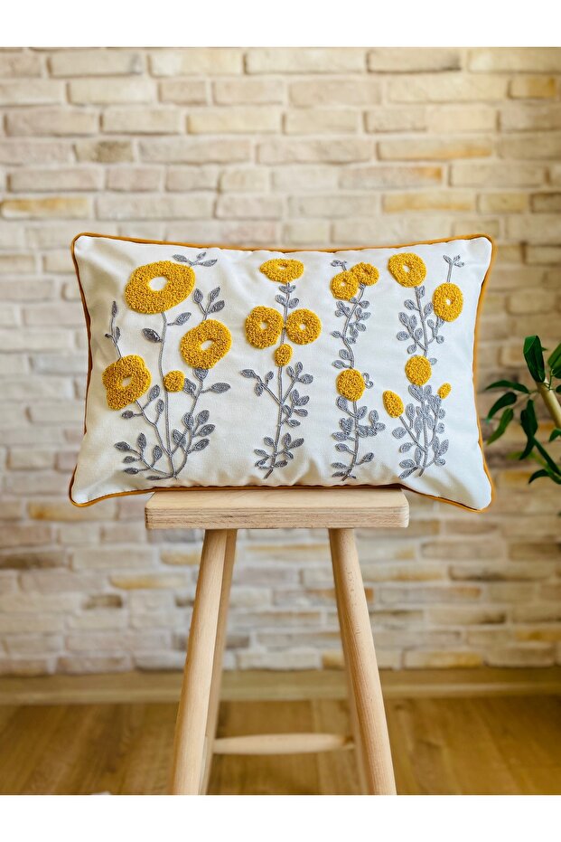 Punch Embroidered Single Decorative Daisy Design Throw Pillow Cover (panch)