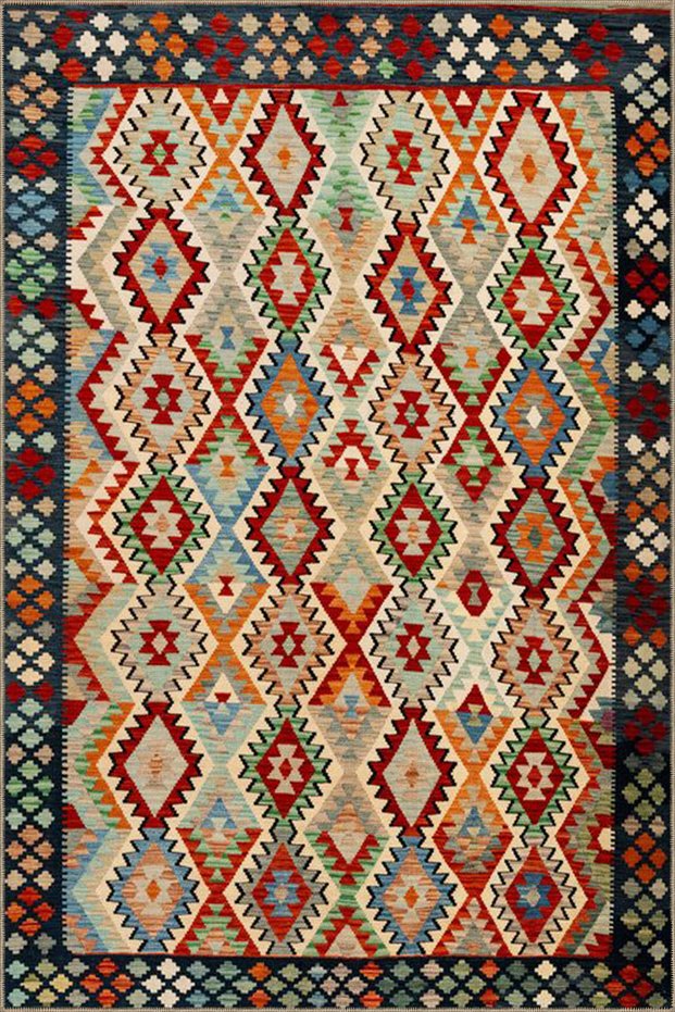 Geometric Modern Patterned Woven Base and Decorative Carpet in Frame Miravip81