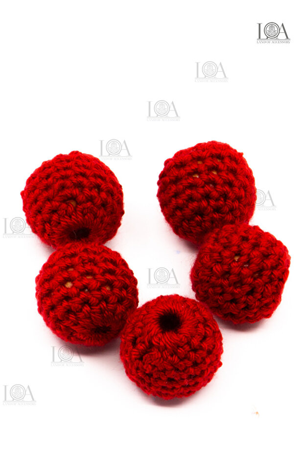 22 mm Braided Beads - Threaded Beads - Braided Ball - Handmade - Braided on Wood - 5 Pieces