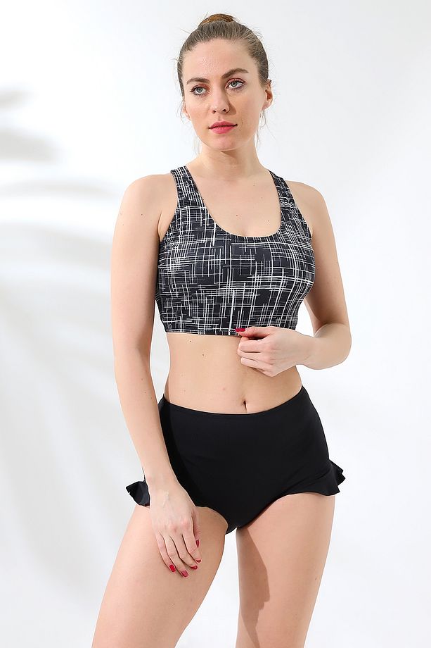 Yüksek Bel Badi Bikini Takımı Fırfırlı Alt Kısmı Astarlı - 4