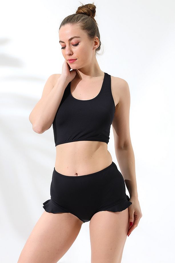 Yüksek Bel Badi Bikini Takımı Fırfırlı Alt Kısmı Astarlı - 5