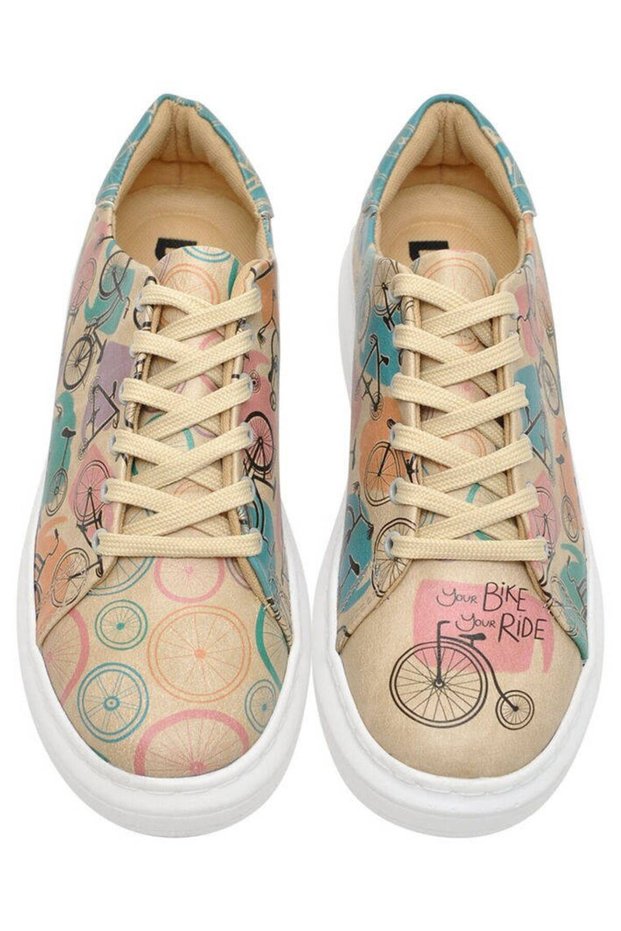 Women's Vegan Leather Beige Sneakers - Your Ride Your Bike Design