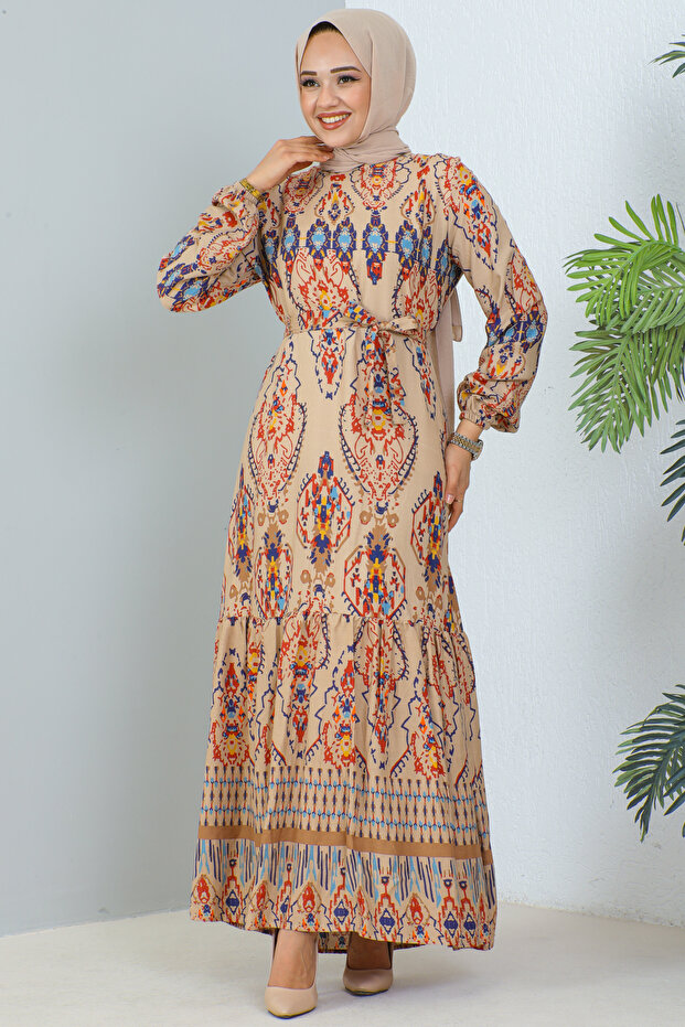 12009 Rochie cu model Bej - 1