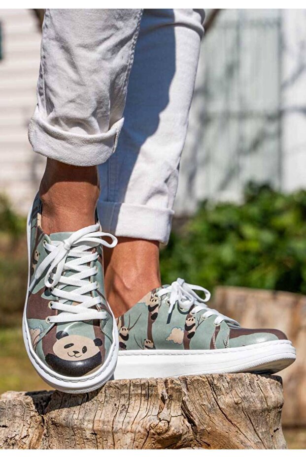 Women's Vegan Leather Blue Casual Sneakers - Panda Hug Design