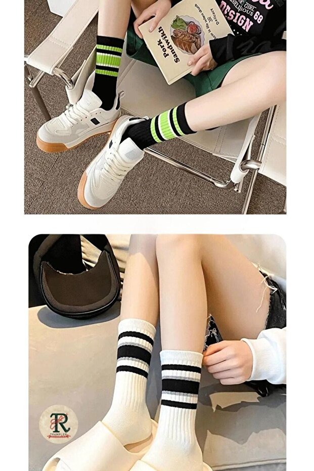 5 Pairs Unisex Colorful Circled Striped College Tennis Socks Cotton