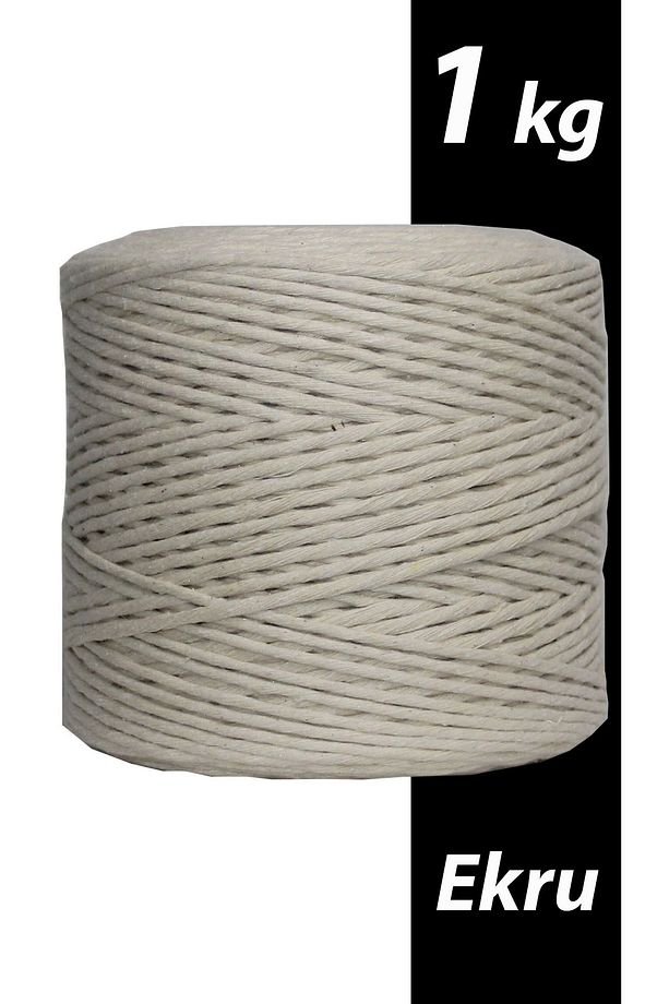 Makrome İp Ekru Renk 1 kg 3 mm Tek Büküm Taranabilir Makrome İpi - 1