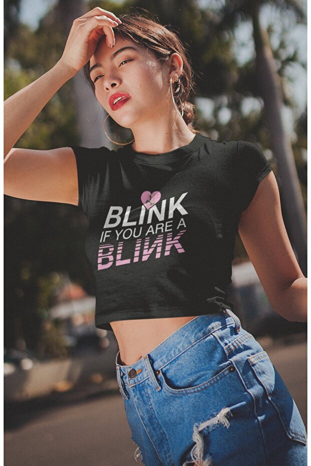 Blink If You Are A Blink Written Crop Top, Women's Blackpink Printed Crop Blouse