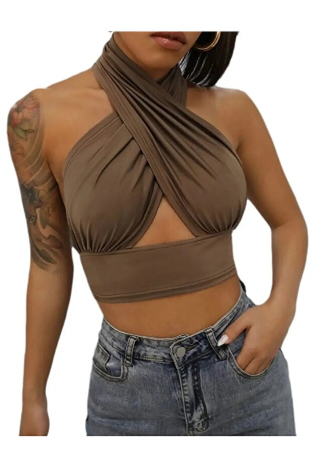 Halter Neck Backless Belly Bustier crop blouse