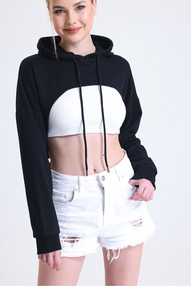 MuuB's 3 Thread Non-Raised Long Sleeve Deep Cut Front Super Crop Sweat